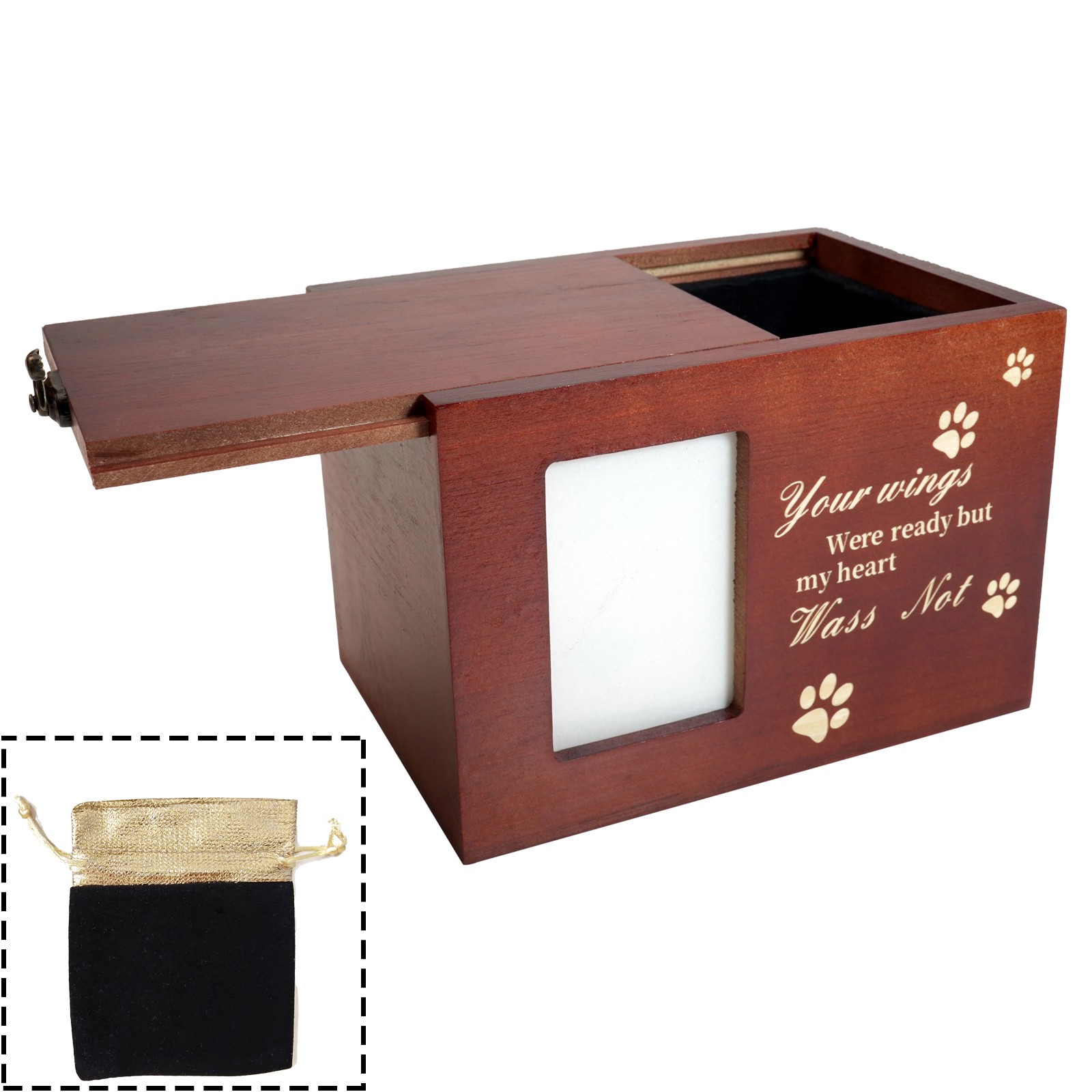 Large Wooden Pet Memorial Urns for Dogs and Cats Ashes with Photo Frame