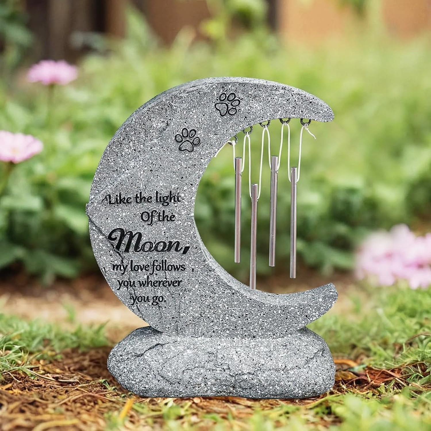 jinhuoba Moon Shaped Pet Memorial Stones for Dogs with Wind Chimes, Paw Print…