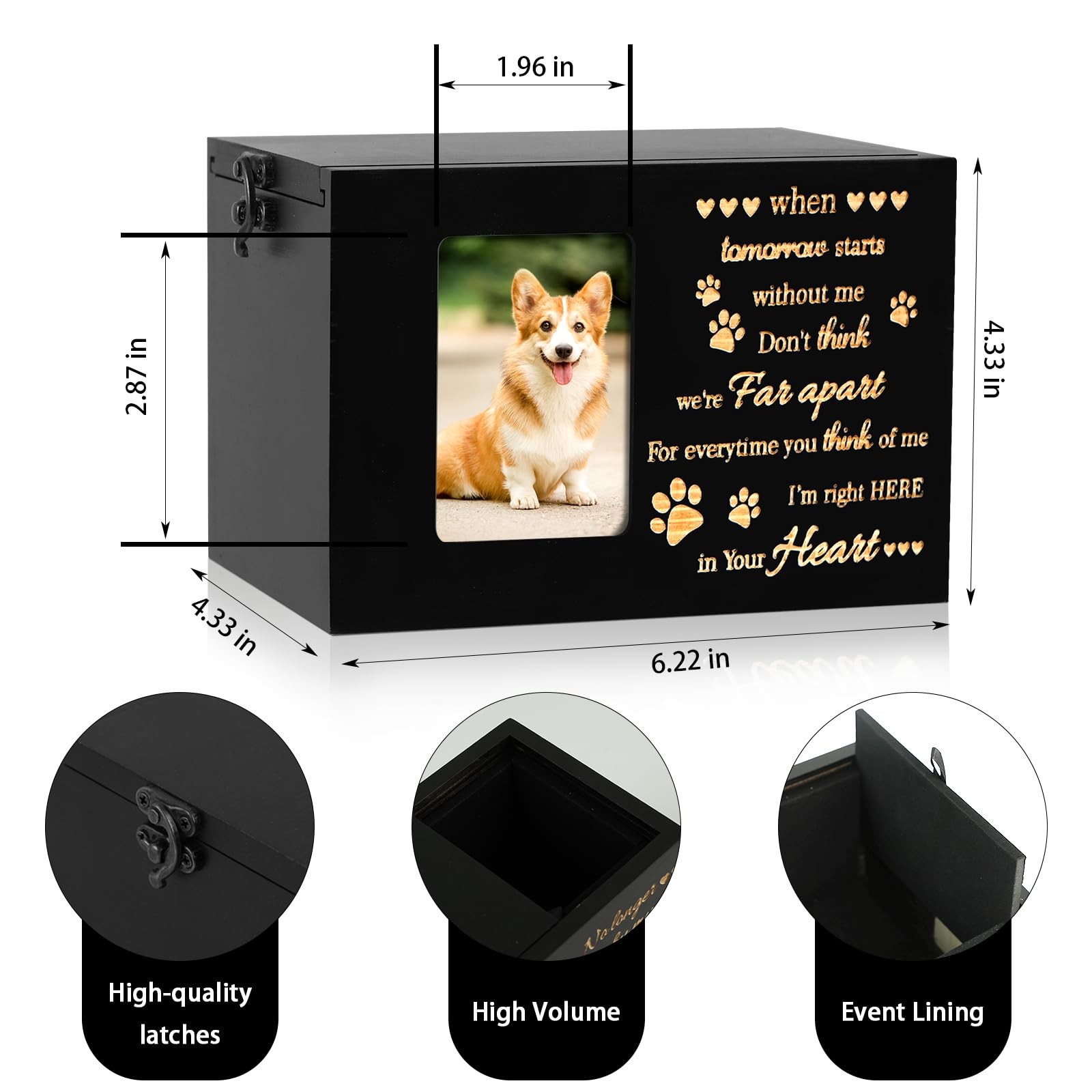 Pet Urns for Dog or Cat Ashes, Wooden Funeral Cremation Small, Memory-black