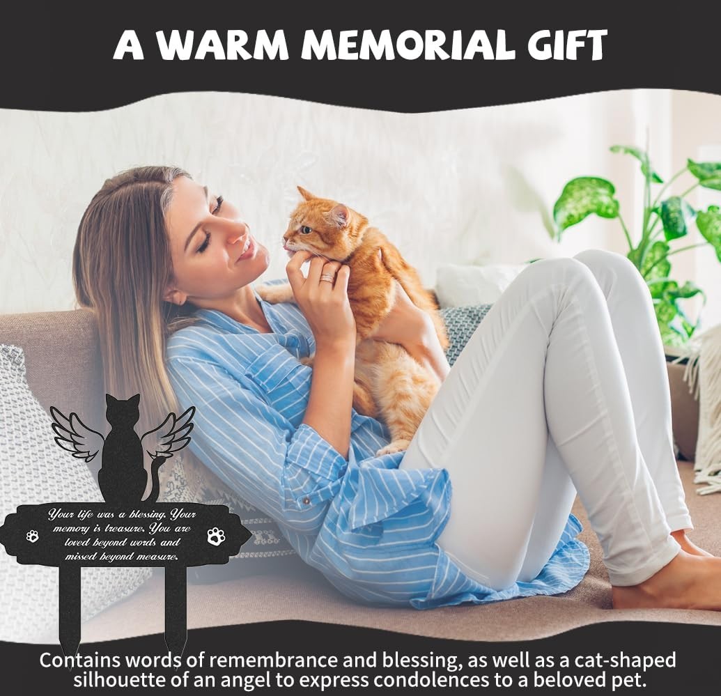 Weatherproof Cat Grave Marker – Metal Pet Memorial Stake for Cemetery & Garden D