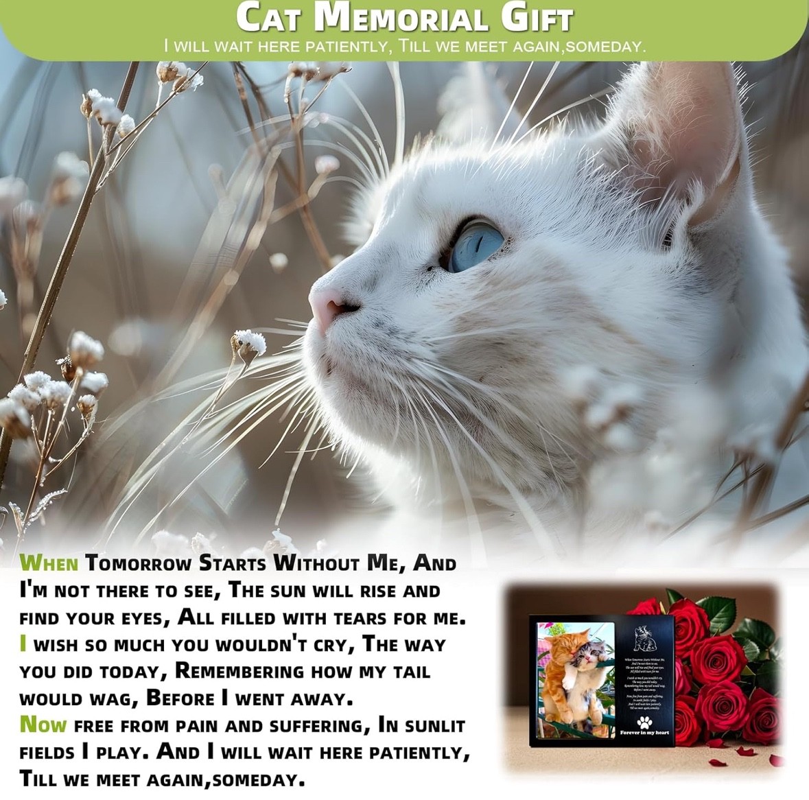 Cat Memorial Gifts for Loss of Cat, Sympathy Gift, Memorial Picture Frame 4×6″
