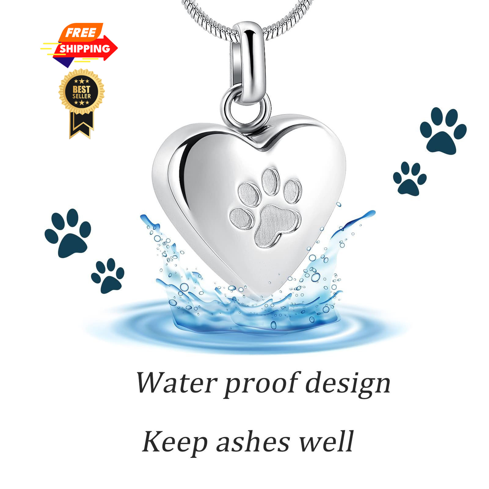 zeqingjw Pet Cremation Jewelry for Ashes Pendant Paw Small, Heart-Silver