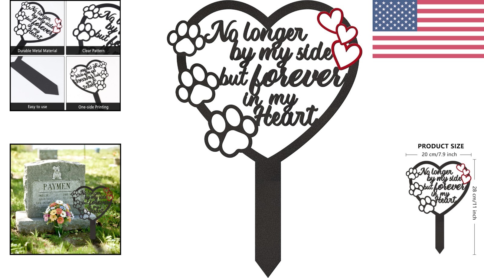 Heart Paw Pet Memorial Grave Marker – Elegant Outdoor Tribute Sign, 12x6in