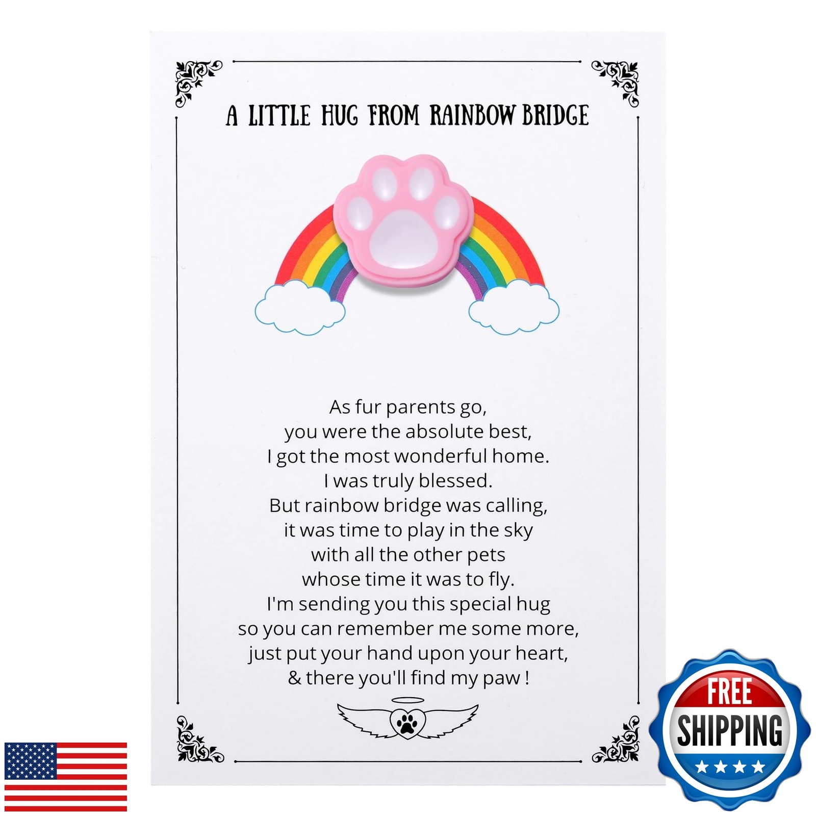 Pet Memorial Keepsake, Rainbow Bridge Pocket Hug with Paw Print Token, Sympat