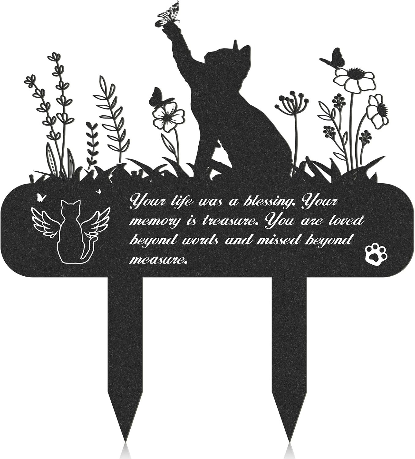 Pet Grave Markers – Metal Cat Memorial Plaque, Waterproof Cemetery Stakes, Pe…