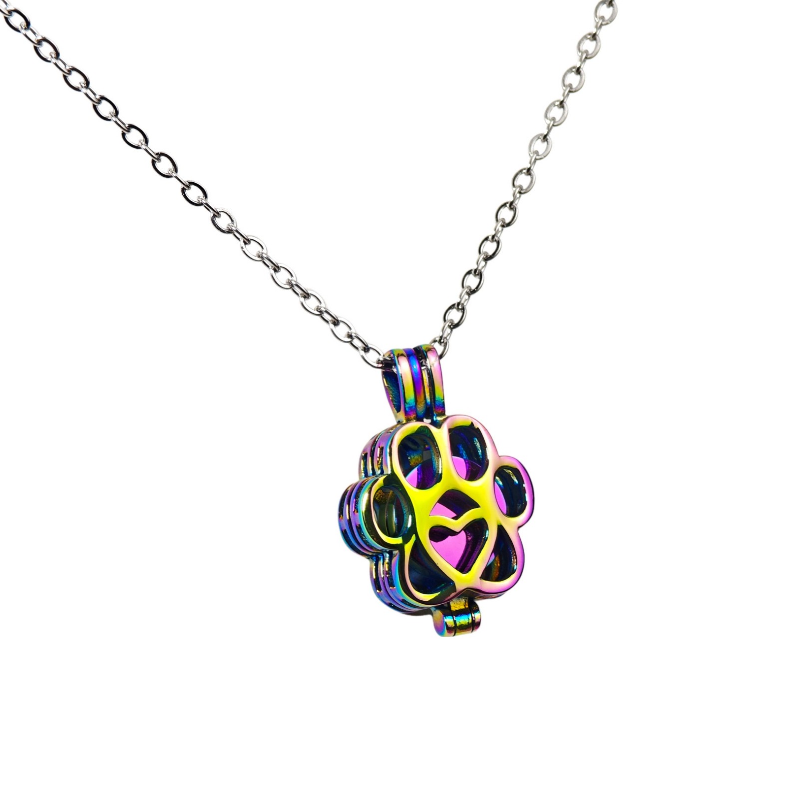 Paw Print Heart Pet Ashes Memorial Necklace with Inner Box For Dog&Cat Rainbow