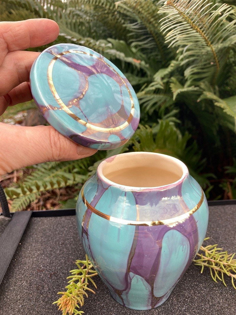 Handmade Ceramic Cremation Urn in Royal Purple, small size for pet ashes, 50 ci