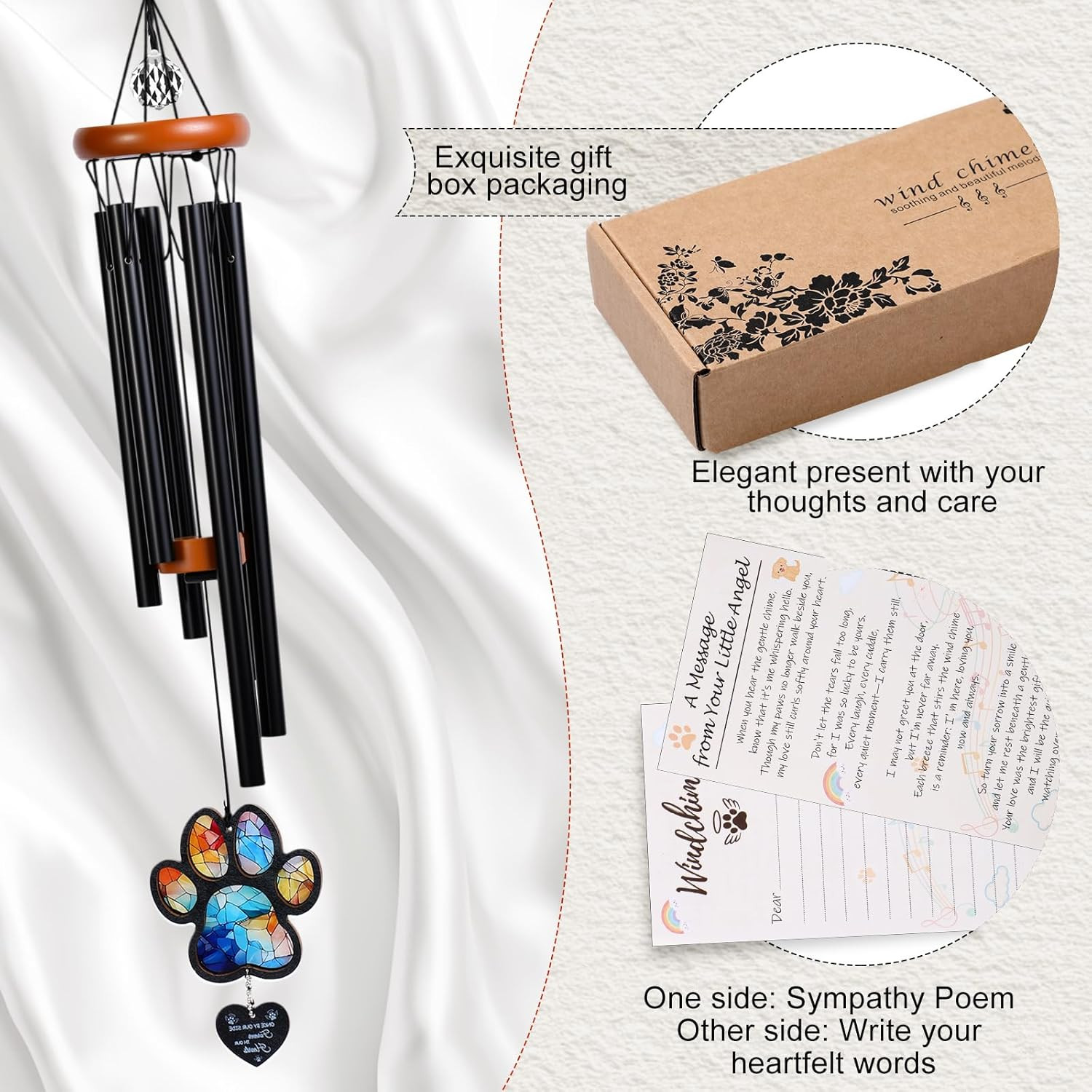 26″ Pet Memorial Gifts for Loss of Dog Pet Memorial Wind Chimes, Dogs Sympathy G