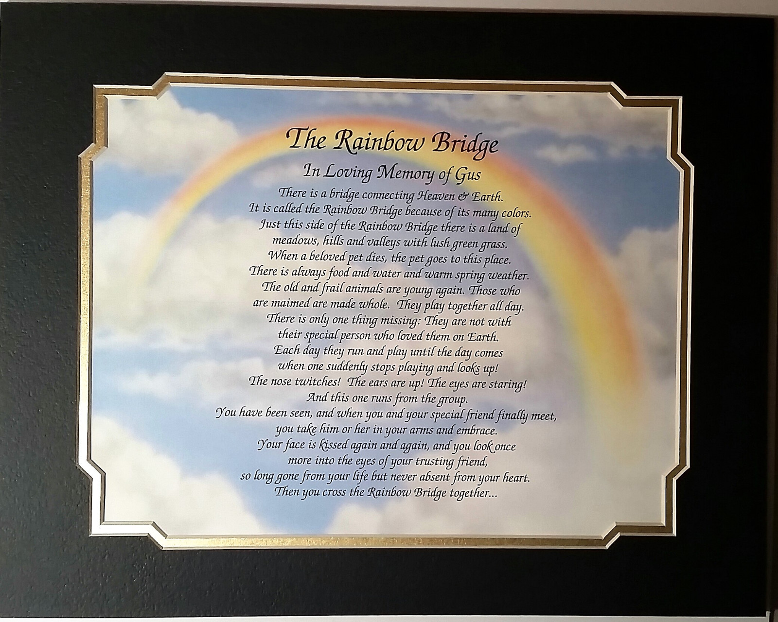 THE RAINBOW BRIDGE Personalilzed Pet Memorial Poem Gift For Loss of Dog OR Cat
