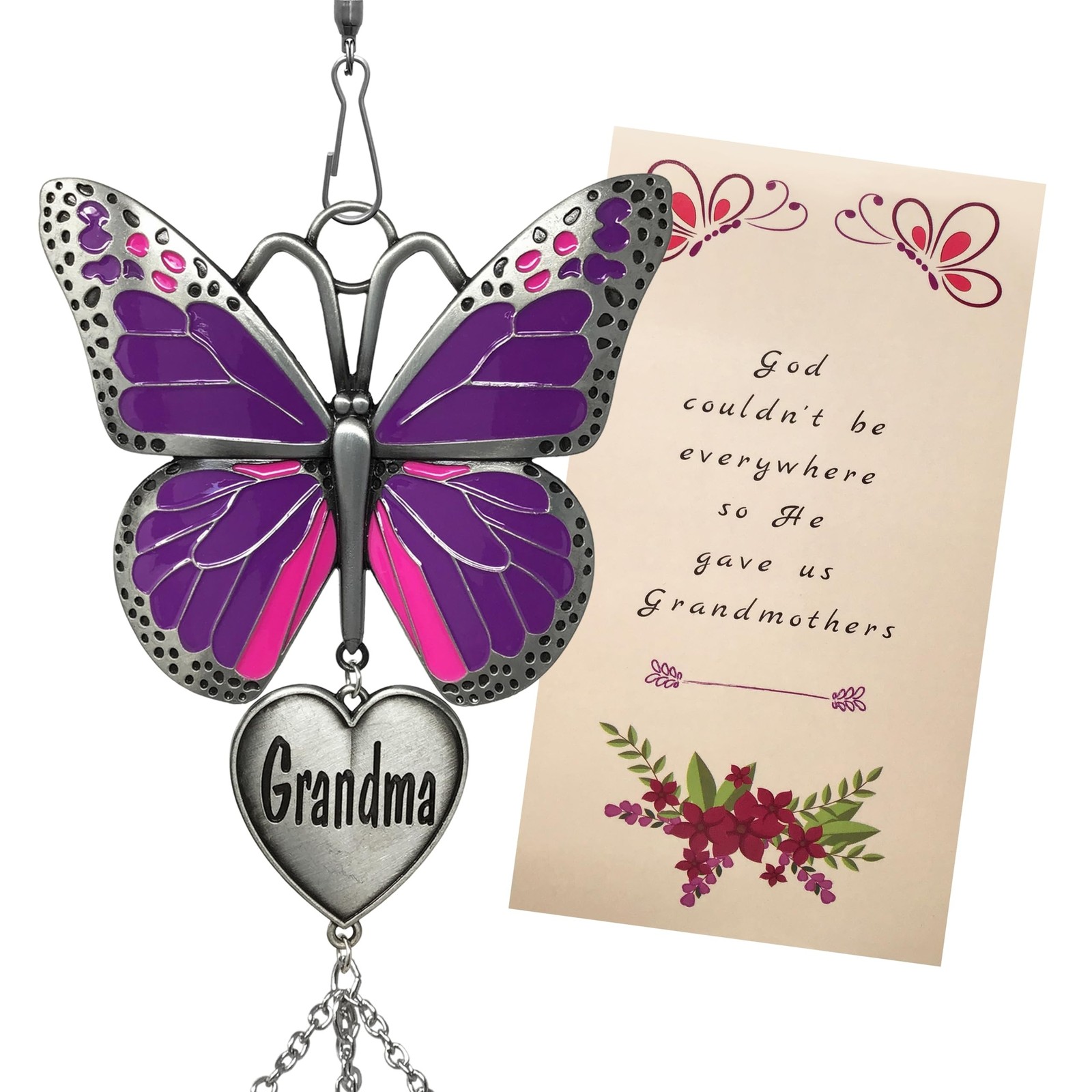 Butterfly Wind Chimes for Grandma, Grandma Memorial Gift, Engraved Heart Wind…