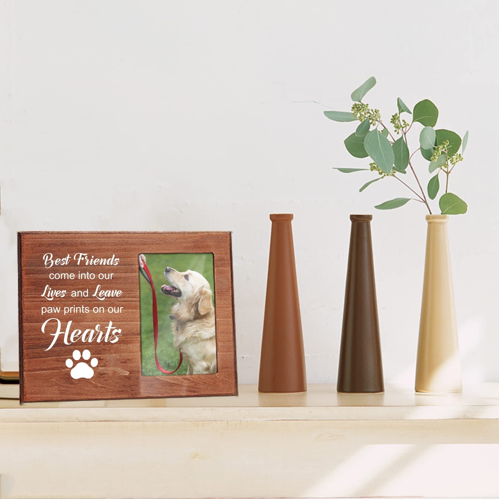 INFUNLY Dog Memorial Picture Frame 4×6 Wood Photo Frame Best Friends Lives an…