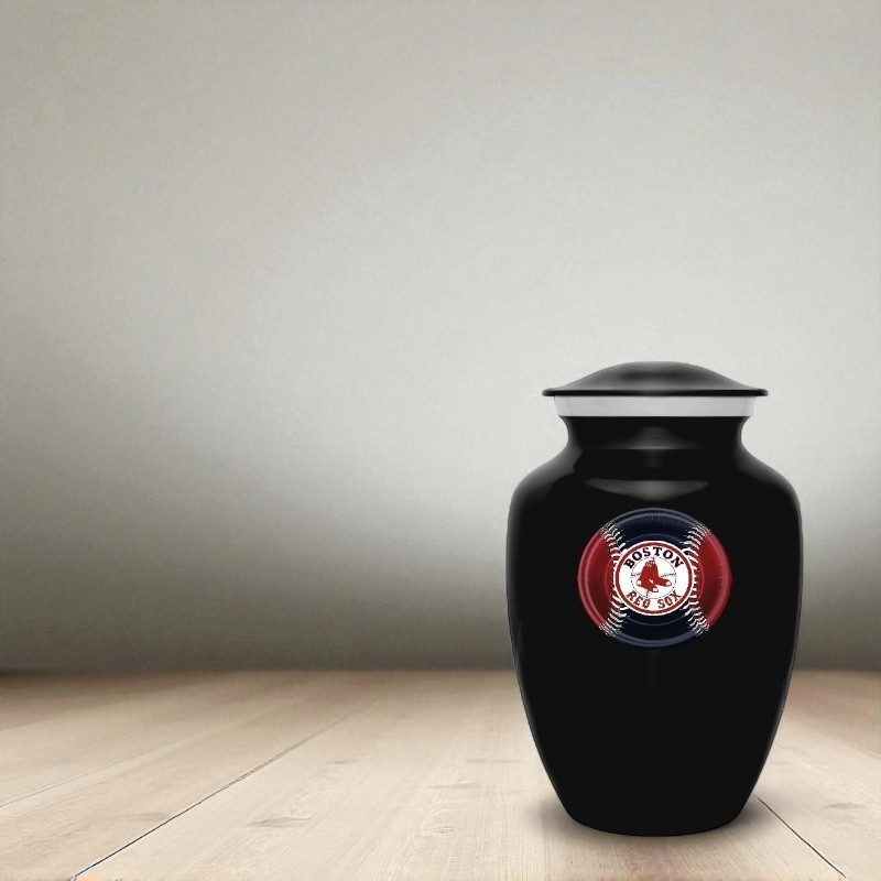 Boston Red Sox Baseball Style Cremation Urn Adult Ashes Black Metal 8 Inch Urns