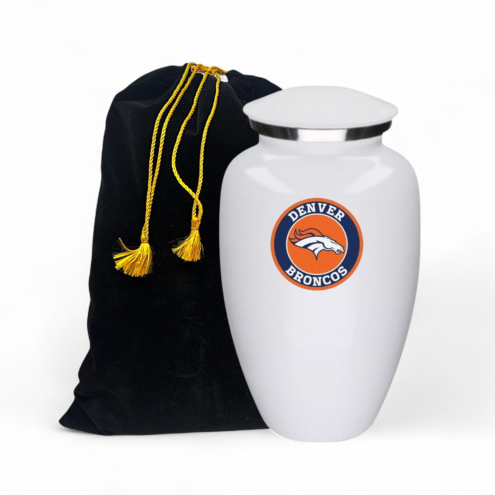 Denver Football Theme Large Aluminum Cremation Urn Adult Human Ashes w/Bag