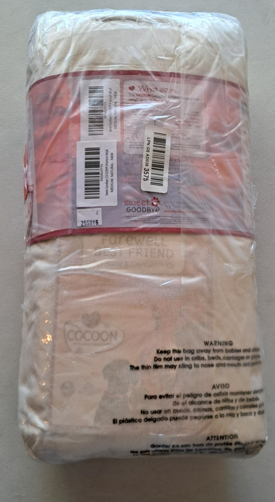 Sweet Goodbyes Eco-Friendly Cocoon Pet Burial Kit Size Medium Natural NEW