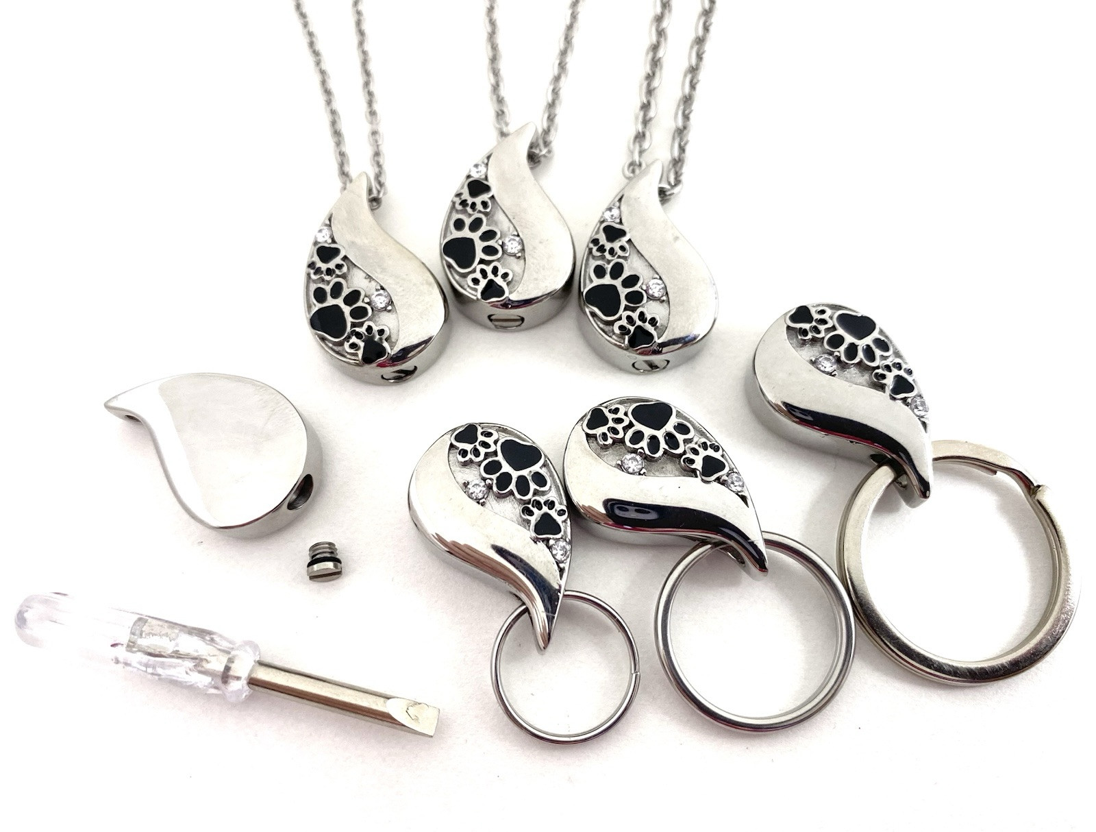 Pet Cremation Jewelry Necklace Pendant Urn Holds Ash Paw Print Dog Cat Teardrop