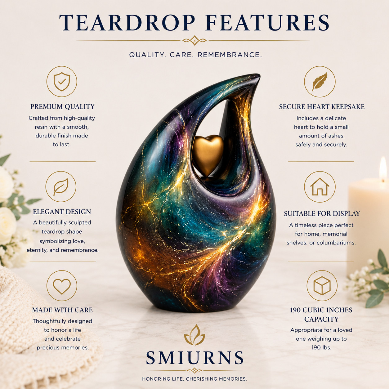 Galaxy Nebula Teardrop Cremation Urn Adult Human Ashes Urns for Your Love Ones