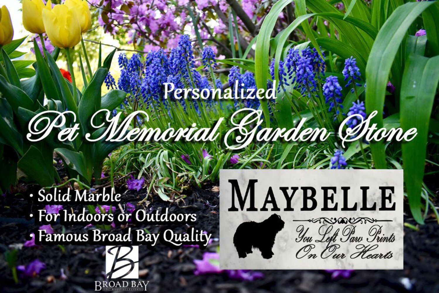 Bearded Collie Memorial Marble Stone Plaque Personalized You Left Paw Prints On