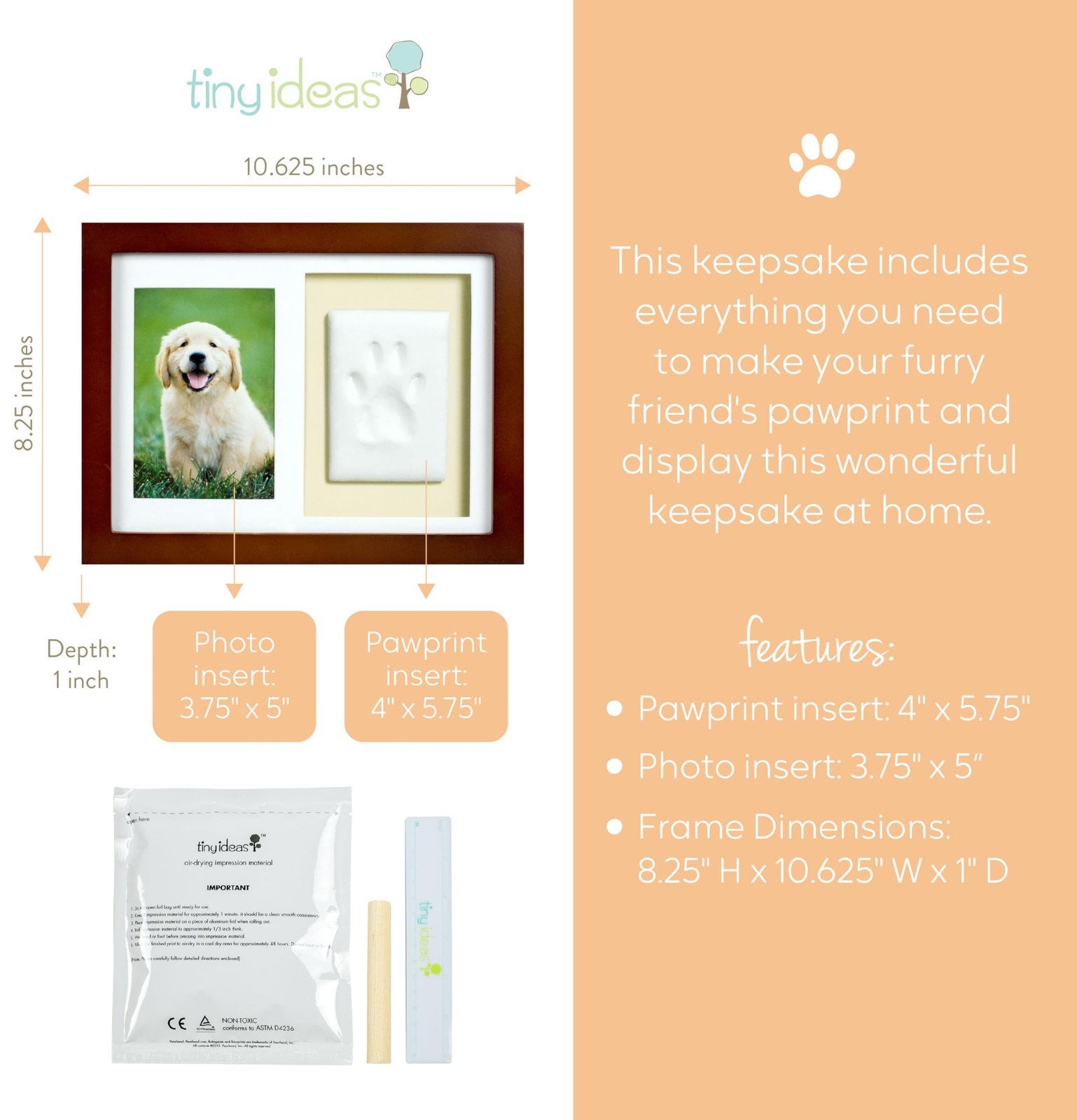 Tiny Ideas Paw Print Keepsake Impression Kit No Mess Pet Clay Paw Print Mold