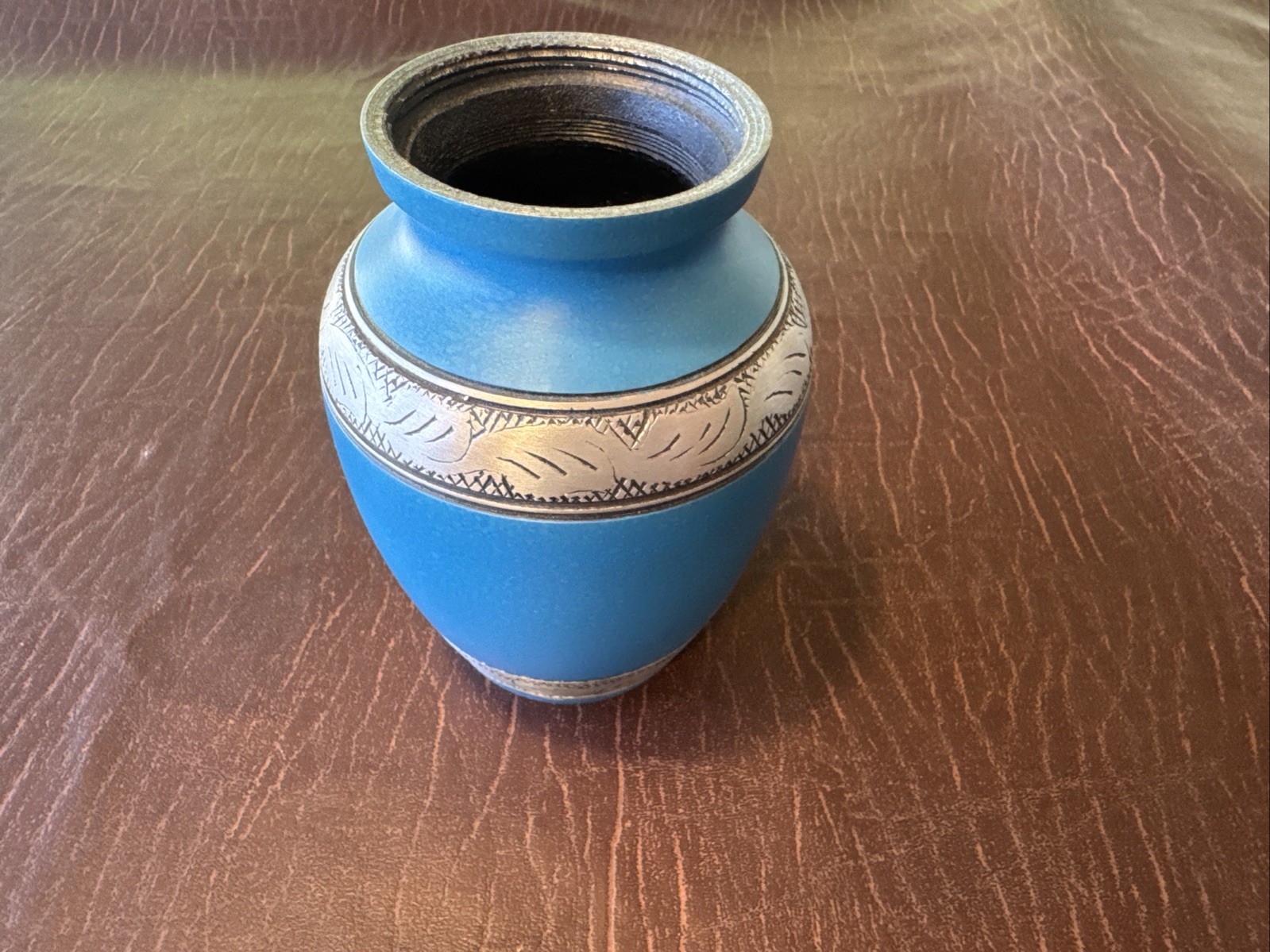 Silver Banded Blue Pet Urn For Dogs or Cats
