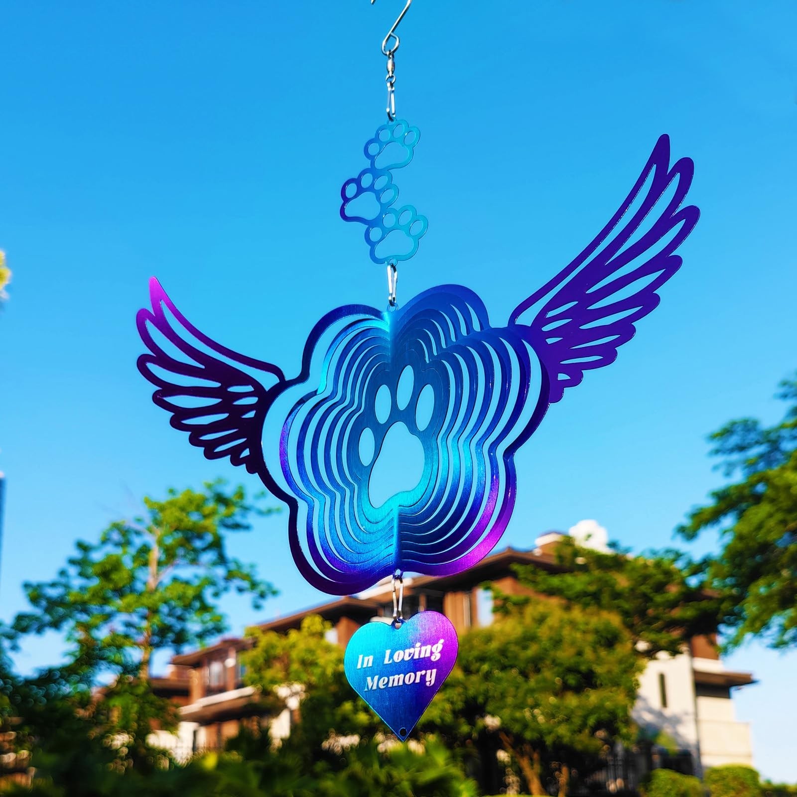 Pet Memorial Wind Spinners, Cat Memorial Gifts,Stainless Steel Angel Wings Pe…