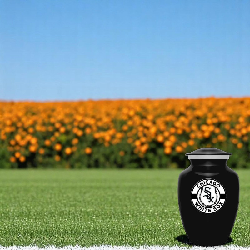 Chicago White Sox Baseball Style Cremation Urn Adult Ashes Black Metal 8 In Urns