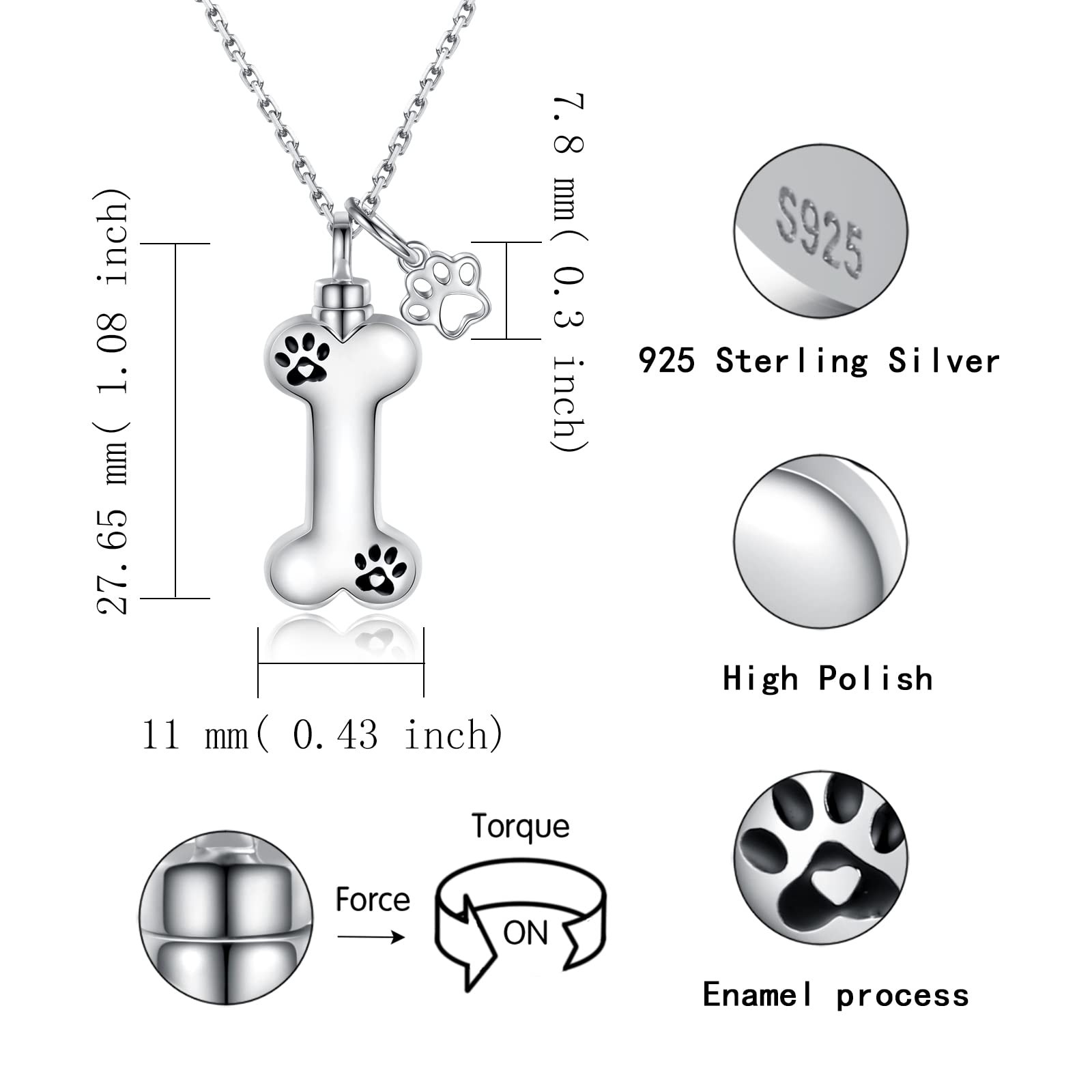 Dog Urn Necklace for Pet Ashes – Sterling Silver Pet fur Cremation Memorial K…