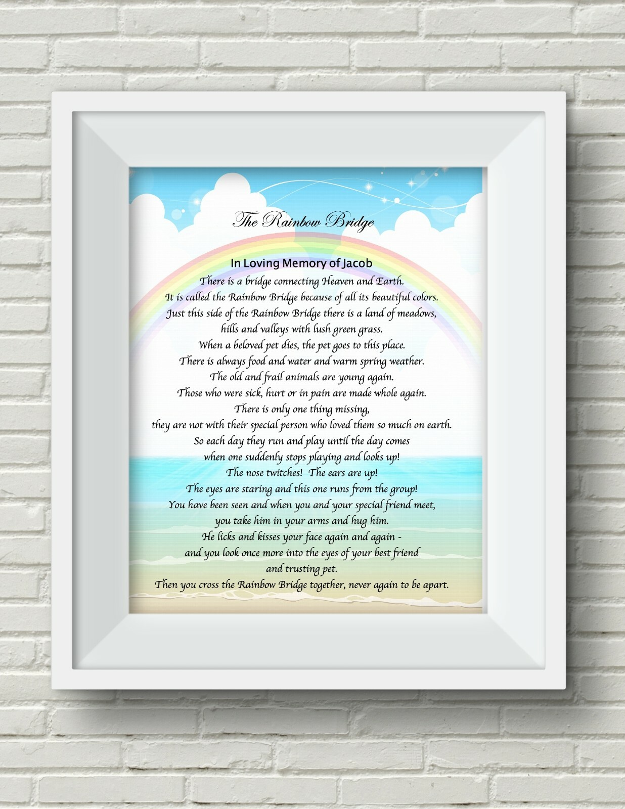 Pet Memorial Poem RAINBOW BRIDGE Personalized UNFRAMED Art Print Gift Dog, Cat
