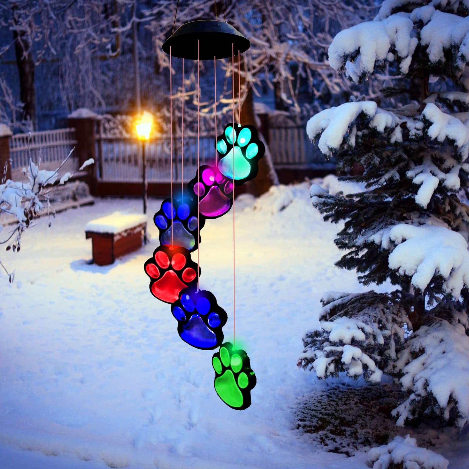 Paw Print Solar Wind Chimes for Outside, Dogs Cat Pet Pawprint Remembrance Wi…