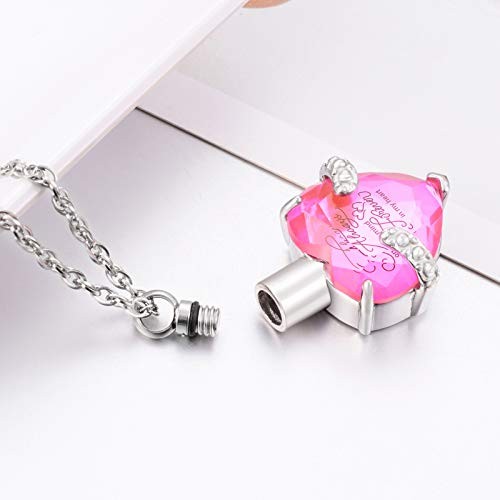 Crystal Urn Necklace for Human Ashes Heart Birthstone Memorial Cremation Pink
