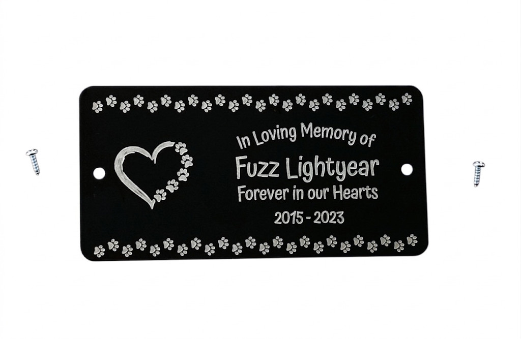 Pet Memorial Paw Print Plaque, 2″x4″ Aluminum, Cat Tribute, Rainbow Bridge
