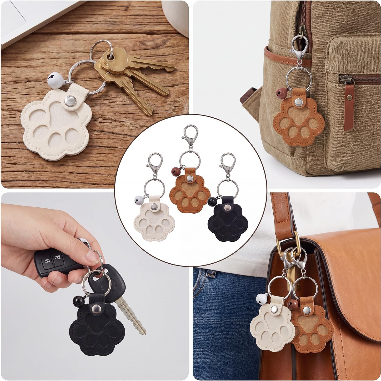Shmidgoo Cat Dog Hair Keychain Pet Fur Keepsake, Paw Shape Black White Brown