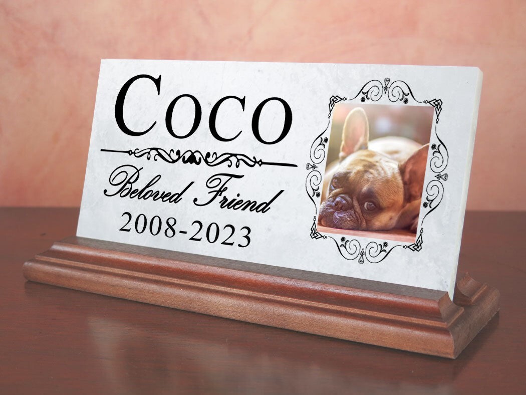Pet Memorial With Picture for Shelf or Mantel – Solid Marble – 4″ x 8″
