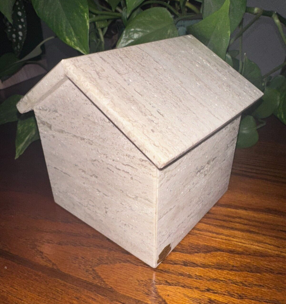 Natural Light Travertine Marble pet urn memorial dog cremains handmade doghouse