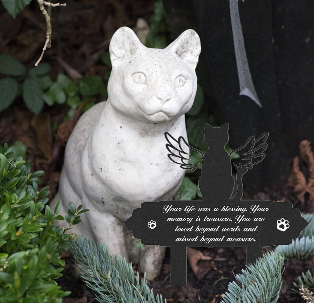 Weatherproof Cat Grave Marker – Metal Pet Memorial Stake for Cemetery & Garden D