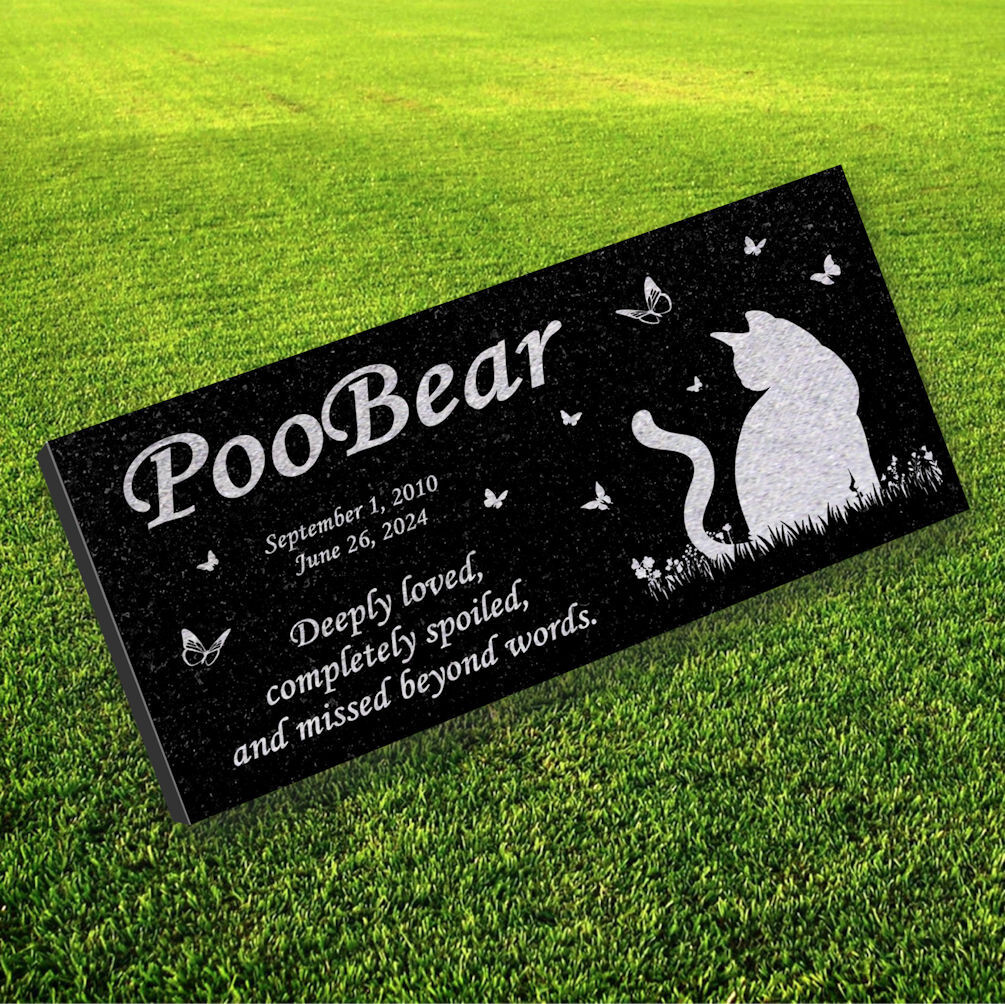Personalized Cat Memorial – Granite Stone Pet Grave Marker – 6×12 – PooBear
