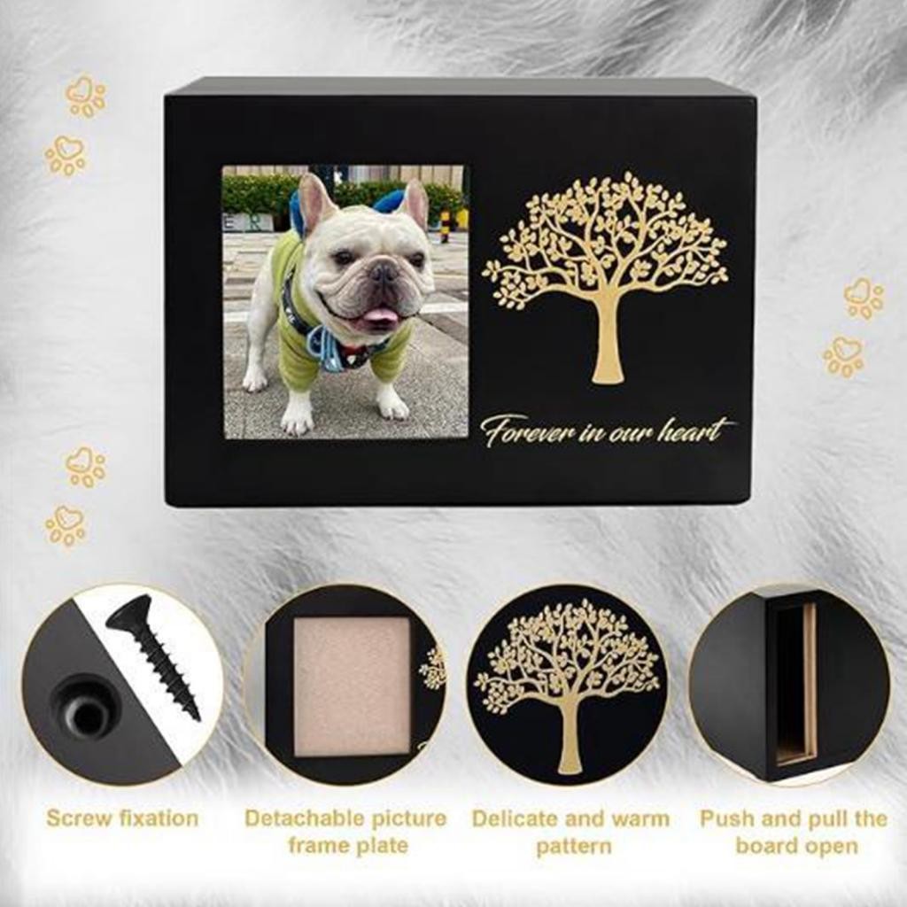 Pet Cremation Urn Supplies with Photo Frame Commemorative Wood Funeral Memorial