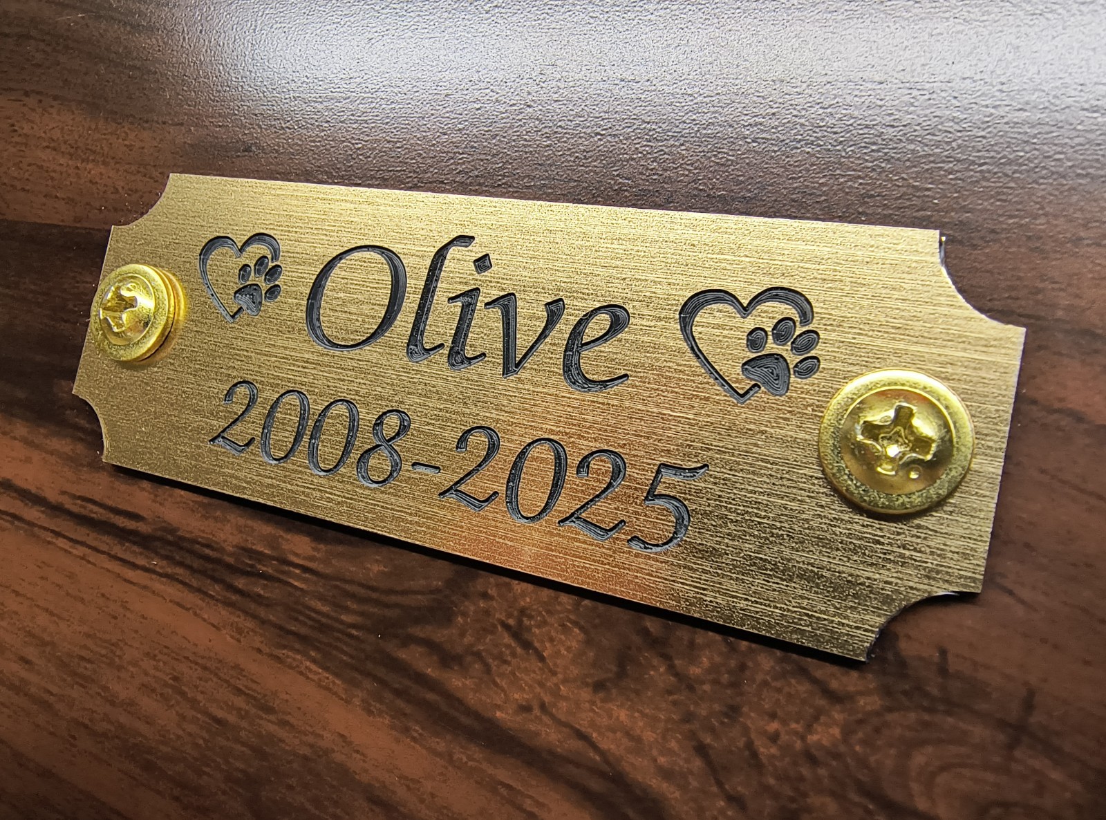 Custom Engraved 1.25×3.5 Brushed Gold Pet Memorial Urn Plaque Plate w Screws