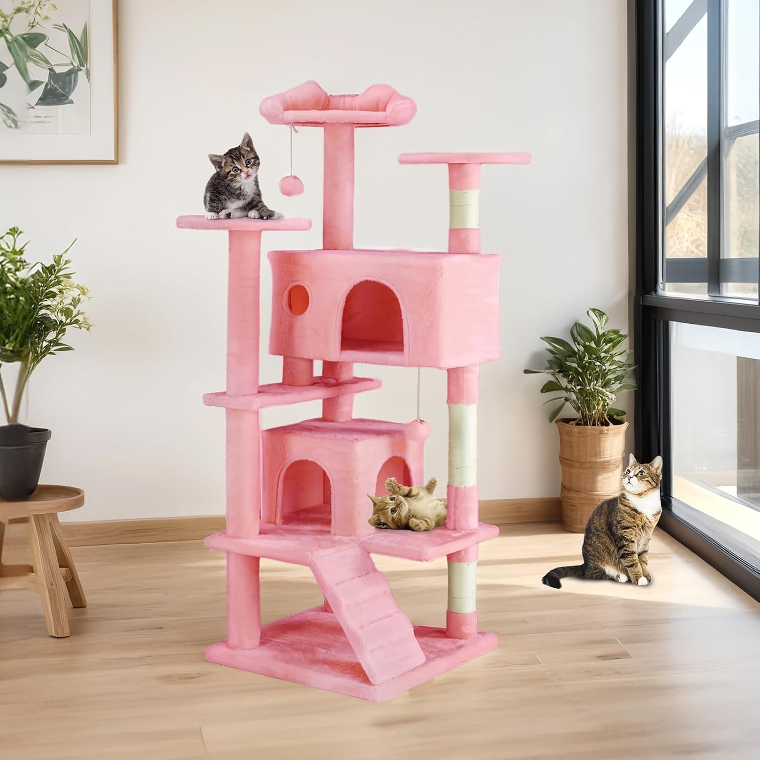 54 -Cat Tree Tower – Multi-level With Sisal Grab Post, Indoor Apartment With Lad