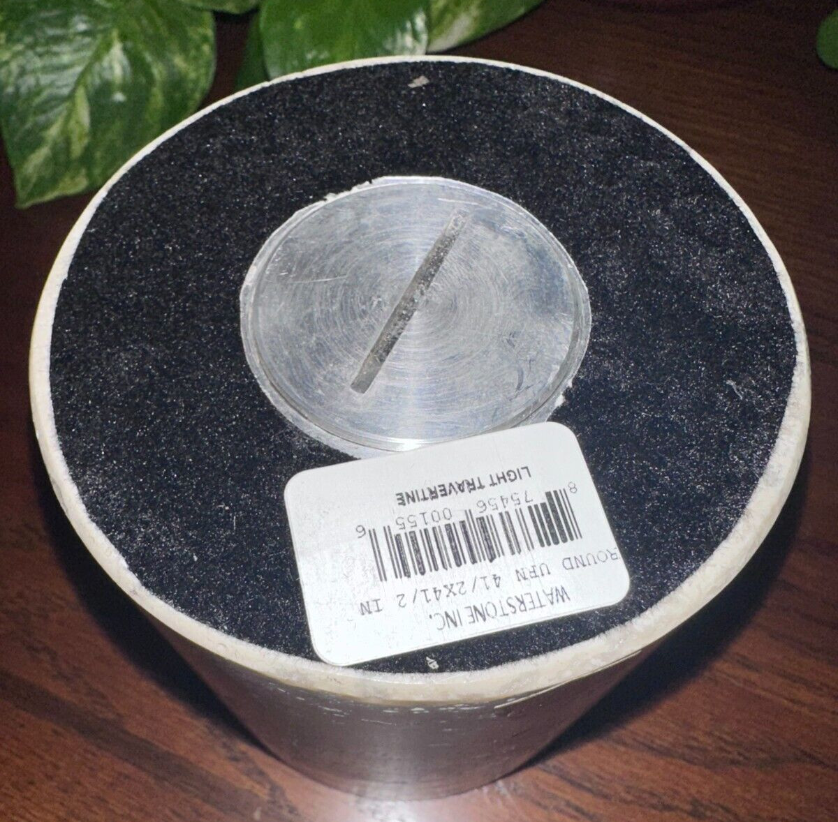 Natural light travertine marble pet urn memorial dog cremains handmade round