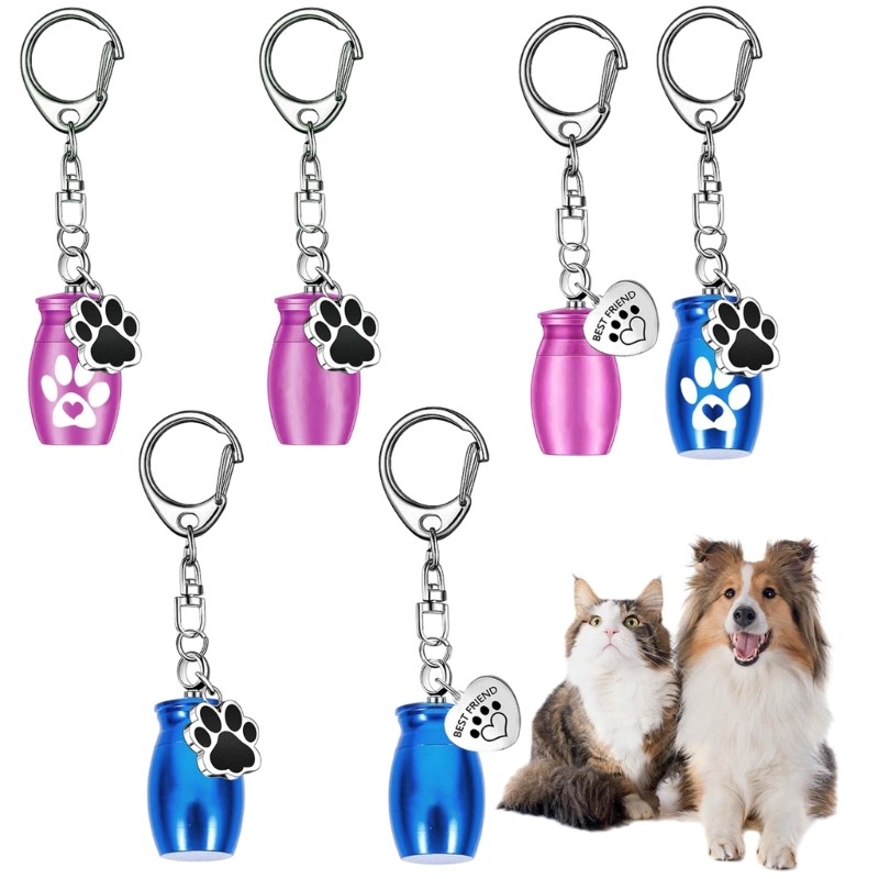 3Pieces Pet Cremation Jewelry Dog Paws Print Ashes Holders Urn Keychains for
