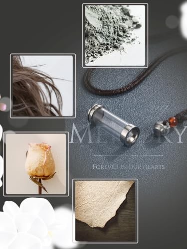Cremation Urn Necklace for Ashes Stainless Steel Lucky Clouds Glass Cylinder
