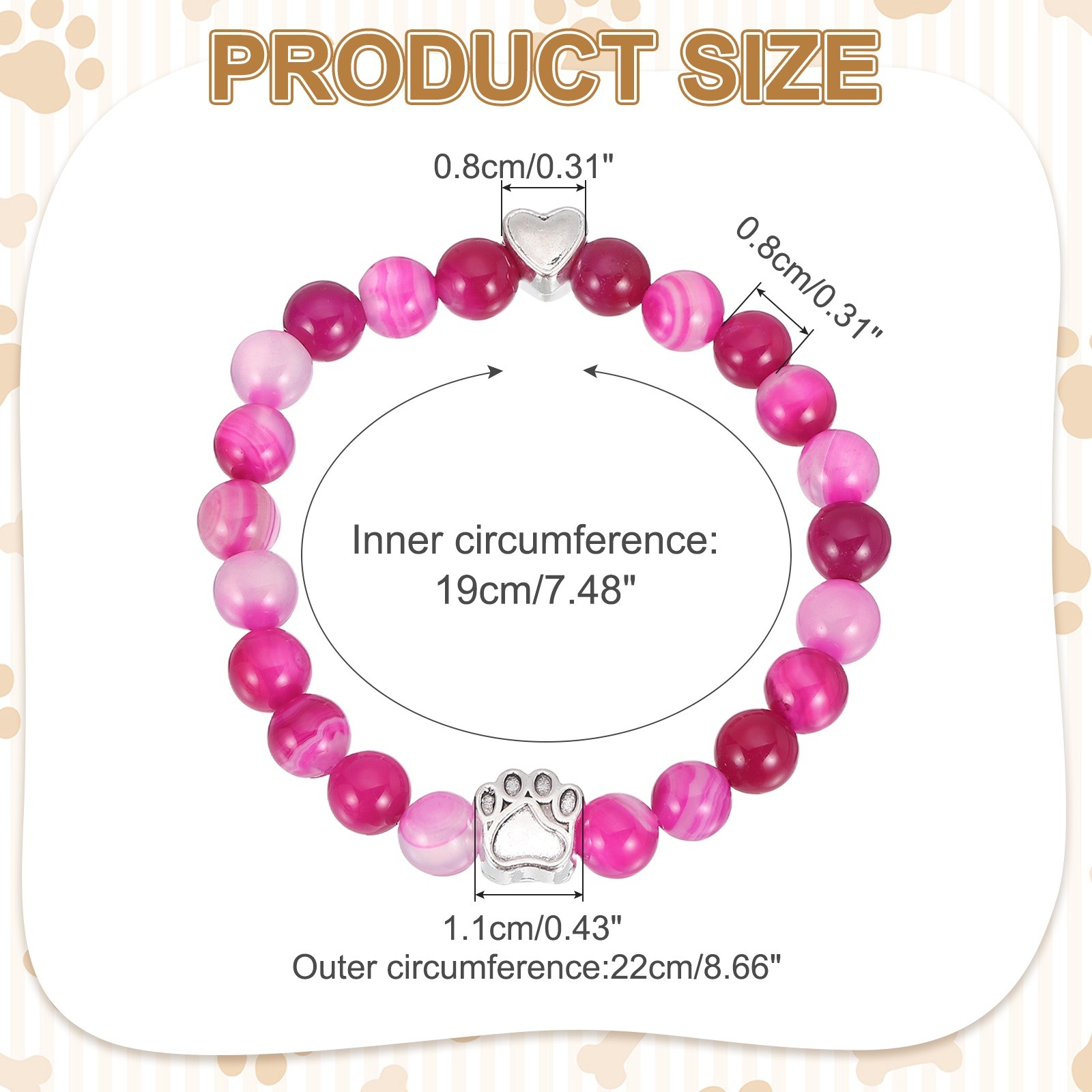 Stone Paw Bracelet,Heart Paw Print Dog Mom Memorial Bracelet,Rose Red