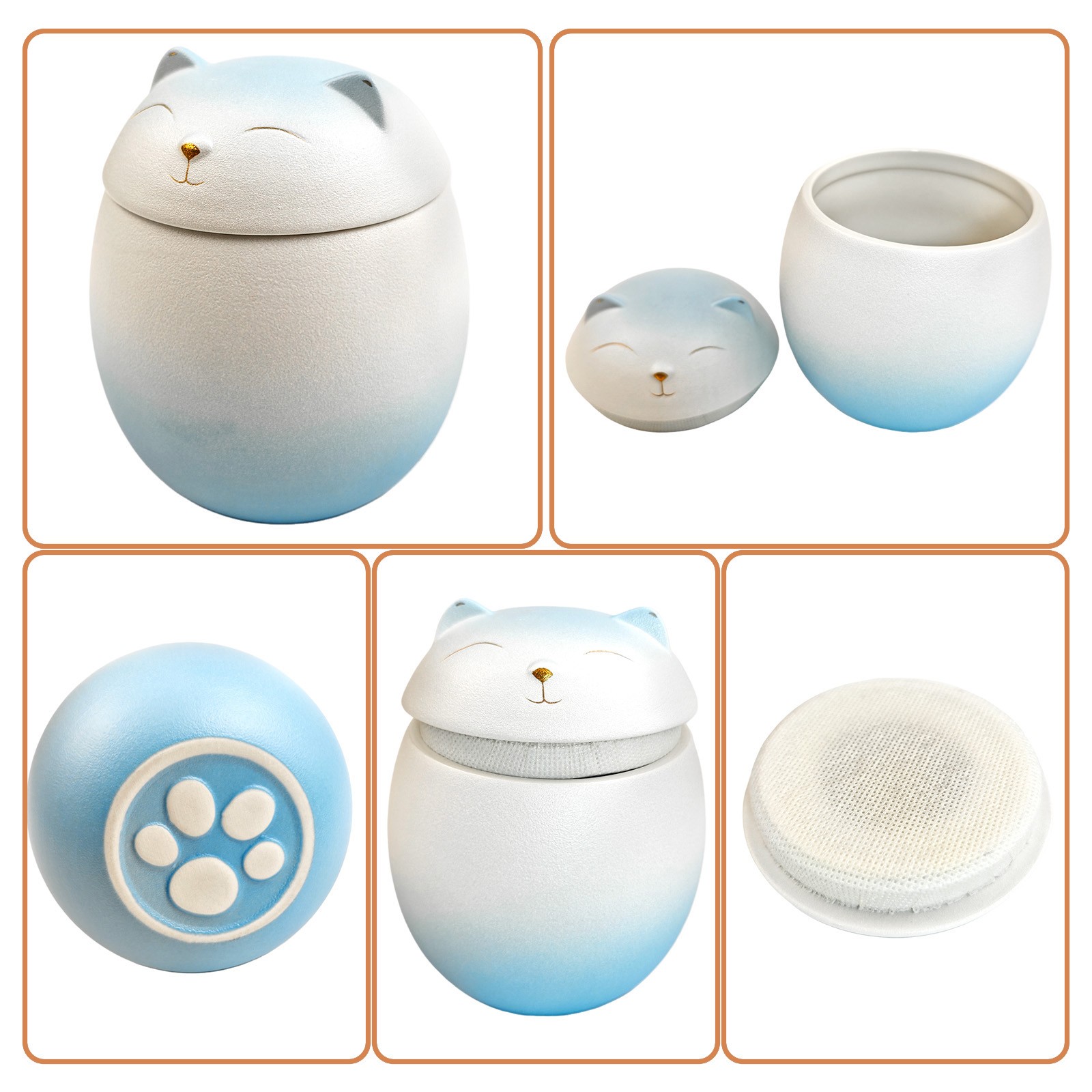 Blue-White Gradient Smiley Cat Shaped Pet Urn For Small Dog And Cat Ashes(L)