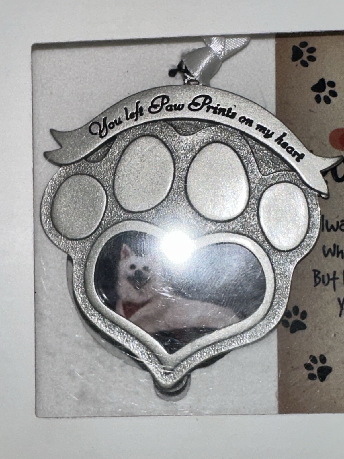 Pet Photo Memorial Dog Cat Ornament New ‘You Left A Paw Print On My Heart’