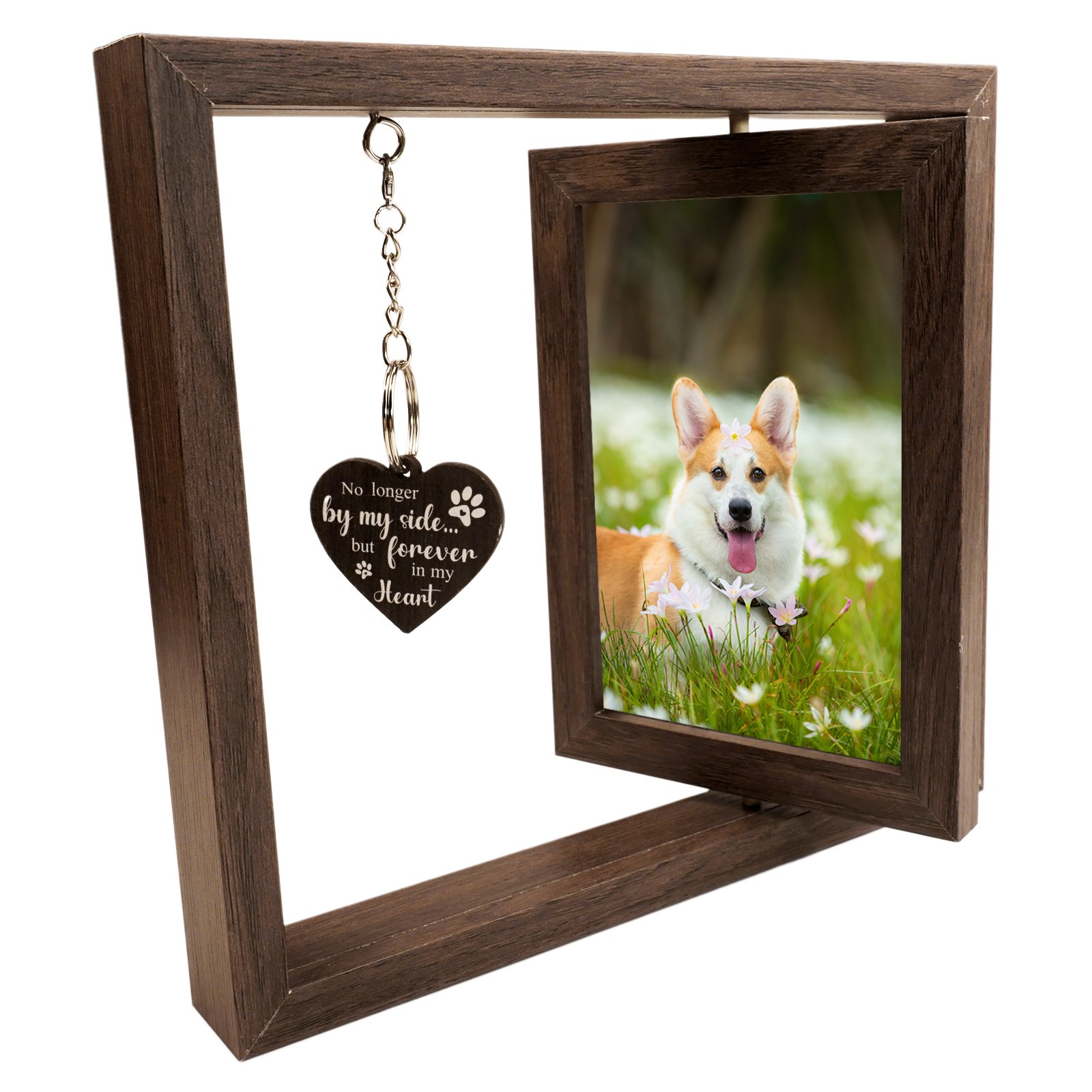 Rotating Pet Memorial Frame for Dog/Cat Solid Wood Picture Frame for 4×6 Photos