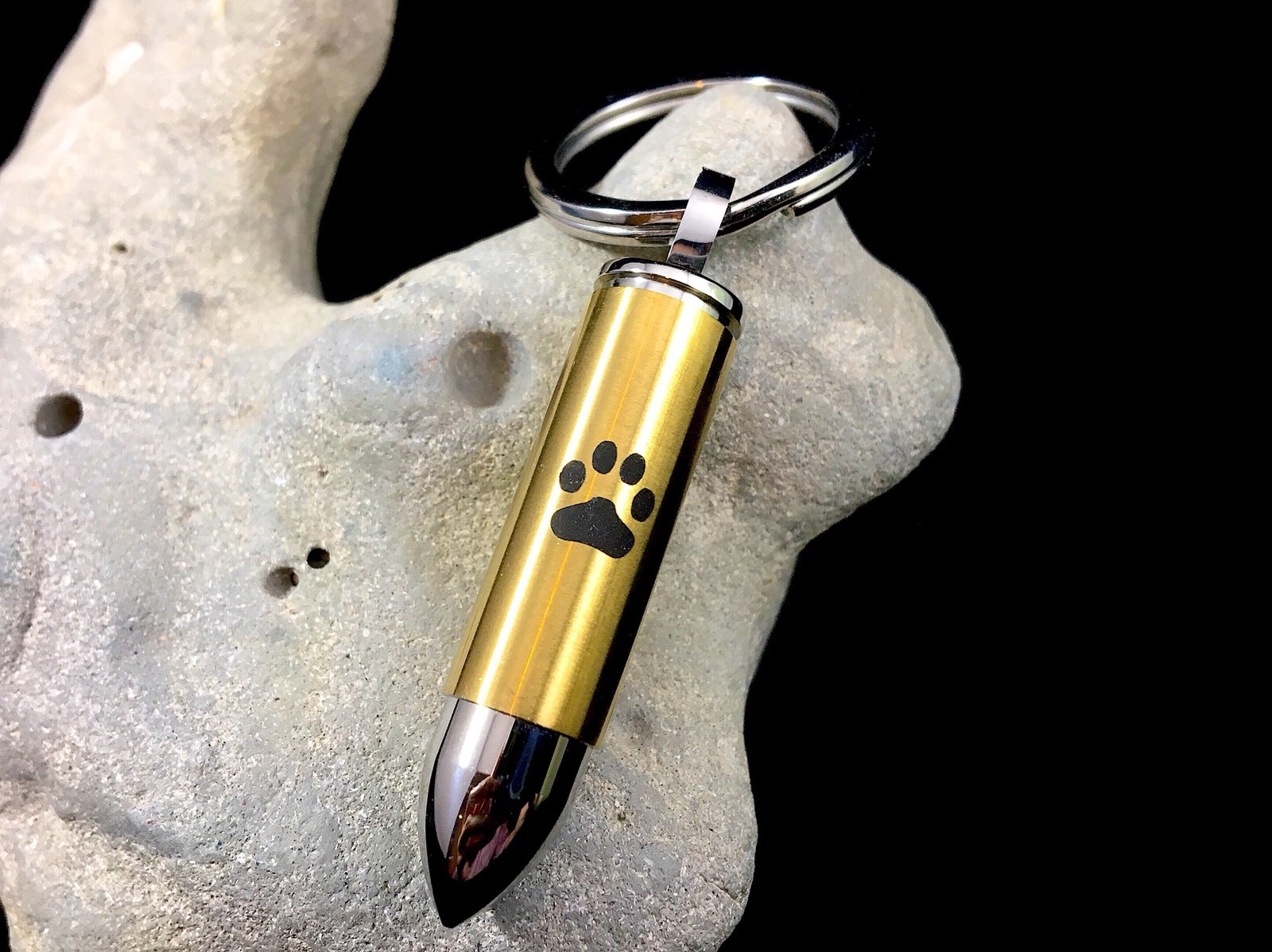 Mens Golden Bullet Cremation Pendant Urn Keychain 1″ Key Ring for Ashes Pet Dog