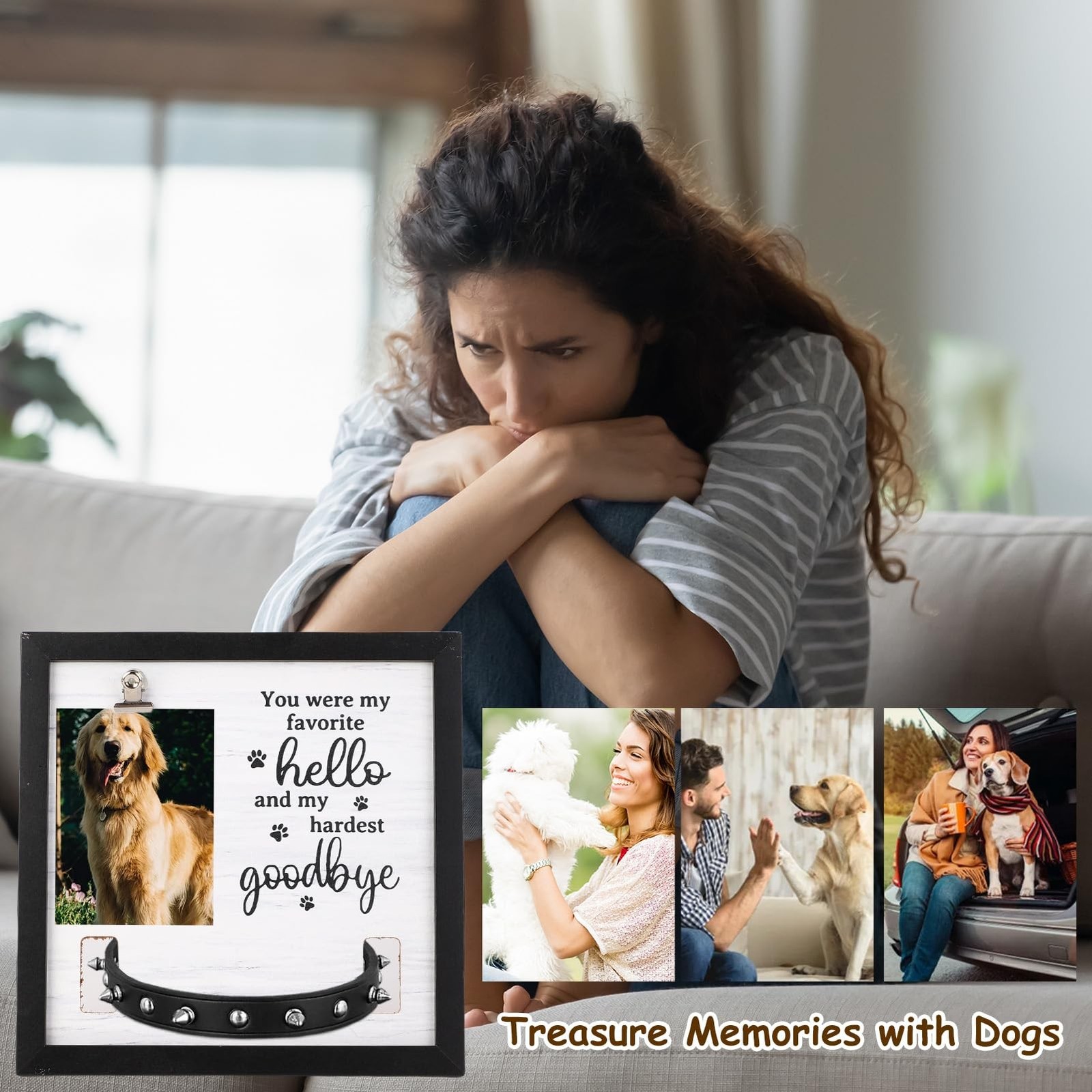 Dog Picture Frame, Dog Memorial Gifts for Loss of Dog, Wooden Dog Collar Fram…