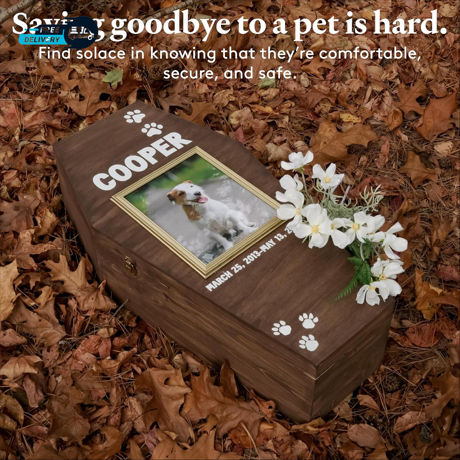 Pet Casket – 30″ Wooden Burial Box for Dogs and Cats, Strong and Safe Baltic Bir