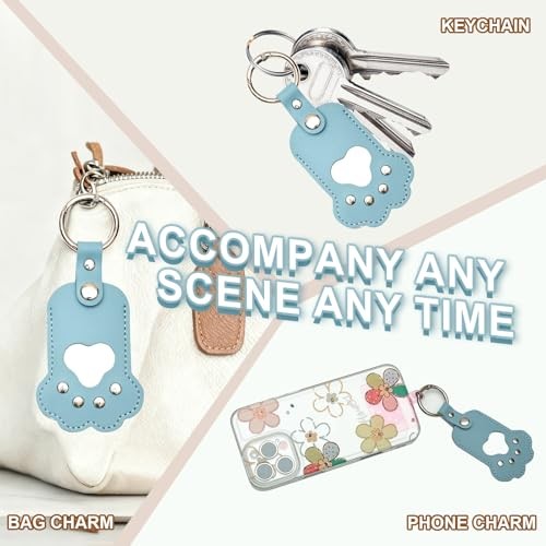 2 Pack Dog Hair Keychain with Photo Window, Pet Paw Shaped Leather BLUE+BLACK