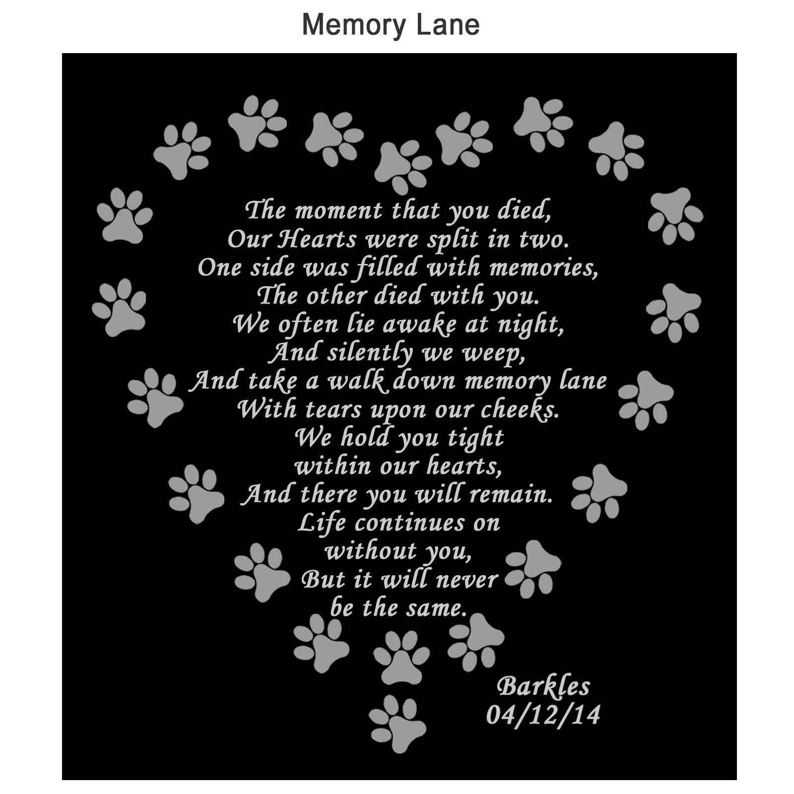 Pet Memorial Poem Name Plate Engraved Multiple Sizes & Poem Choices Dog Cat